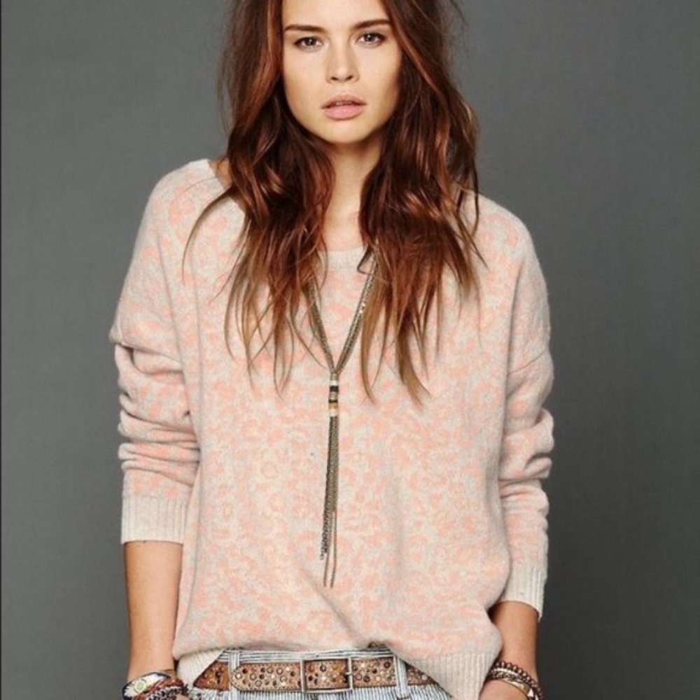Free People Peach and Cream Scoop Neck Sweater